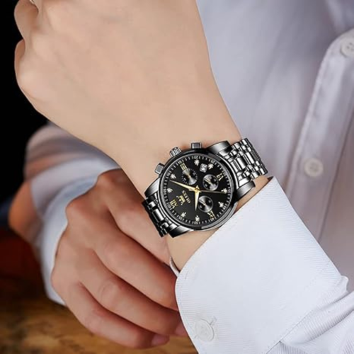 OLEVS Men's Stainless Steel Chronograph Watch, Big Face Multi Dial Waterproof Luminous Analog Quartz Watch, Luxury Date Diamond Classic Men Wrist