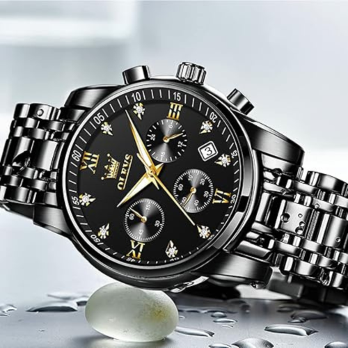 OLEVS Men's Stainless Steel Chronograph Watch, Big Face Multi Dial Waterproof Luminous Analog Quartz Watch, Luxury Date Diamond Classic Men Wrist