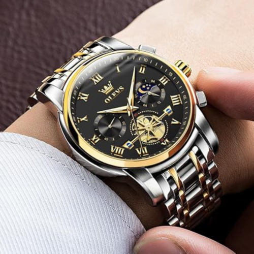 Men's Stainless Steel Chronograph Watch, Big Face Multi Dial Waterproof Luminous Analog Quartz Watch, Luxury Date Diamond Classic Men Wrist Watch