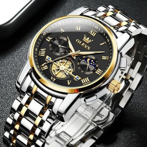 Men's Stainless Steel Chronograph Watch, Big Face Multi Dial Waterproof Luminous Analog Quartz Watch, Luxury Date Diamond Classic Men Wrist Watch