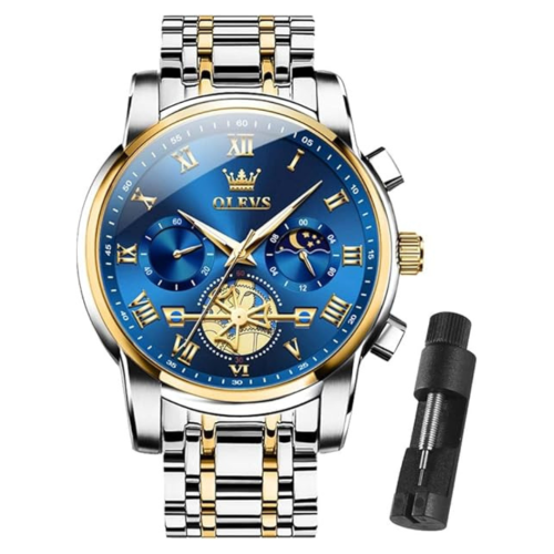 OLEVS  Men's Stainless Steel Chronograph Watch, Big Face Multi Dial Waterproof Luminous Analog Quartz Watch, Luxury Date Diamond Classic Men Wrist