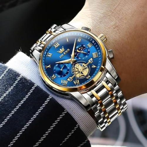 Men's Stainless Steel Chronograph Watch, Big Face Multi Dial Waterproof Luminous Analog Quartz Watch, Luxury Date Diamond Classic Men Wrist Watch