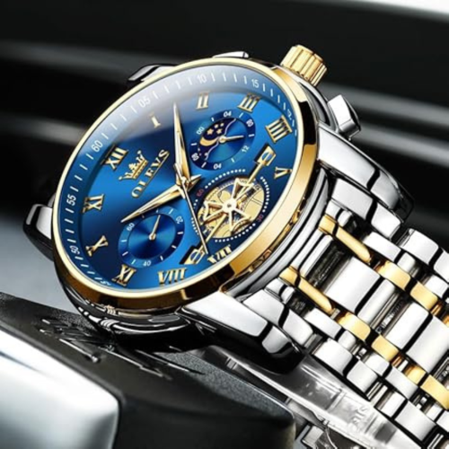 Men's Stainless Steel Chronograph Watch, Big Face Multi Dial Waterproof Luminous Analog Quartz Watch, Luxury Date Diamond Classic Men Wrist Watch