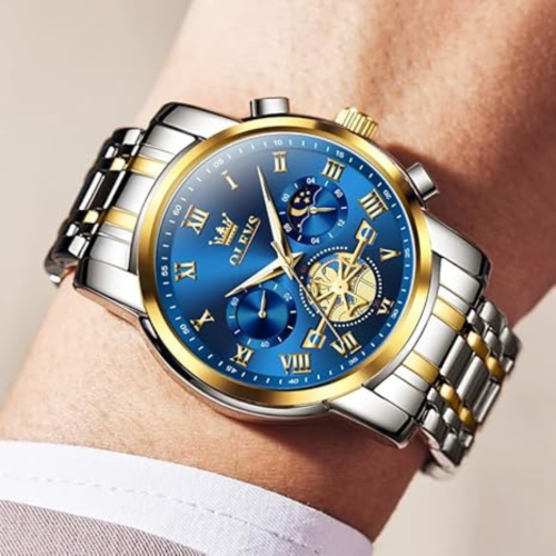 Men's Stainless Steel Chronograph Watch, Big Face Multi Dial Waterproof Luminous Analog Quartz Watch, Luxury Date Diamond Classic Men Wrist Watch