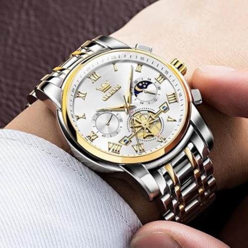 Men's Stainless Steel Chronograph Watch, Big Face Multi Dial Waterproof Luminous Analog Quartz Watch, Luxury Date Diamond Classic Men Wrist Watch
