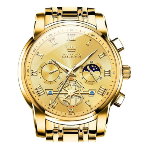 Men's Stainless Steel Chronograph Watch, Big Face Multi Dial Waterproof Luminous Analog Quartz Watch, Luxury Date Diamond Classic Men Wrist Watch