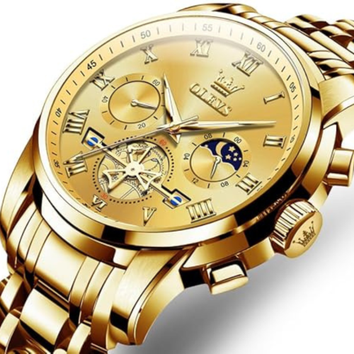 Men's Stainless Steel Chronograph Watch, Big Face Multi Dial Waterproof Luminous Analog Quartz Watch, Luxury Date Diamond Classic Men Wrist Watch