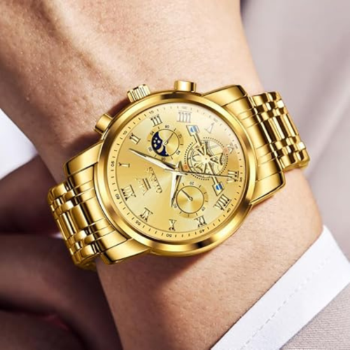 Men's Stainless Steel Chronograph Watch, Big Face Multi Dial Waterproof Luminous Analog Quartz Watch, Luxury Date Diamond Classic Men Wrist Watch