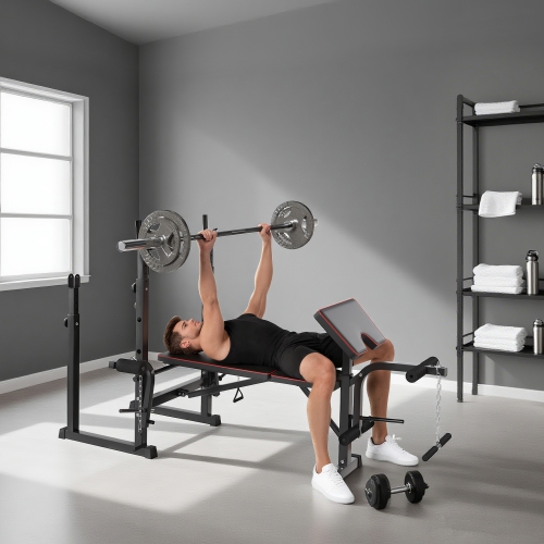 Banc de musculation Soozier avec support de musculation, banc de flexion pour les flexion des jambes, banc d'entraînement incliné ou plat pour le