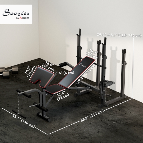 Banc de musculation Soozier avec support de musculation, banc de flexion pour les flexion des jambes, banc d'entraînement incliné ou plat pour le