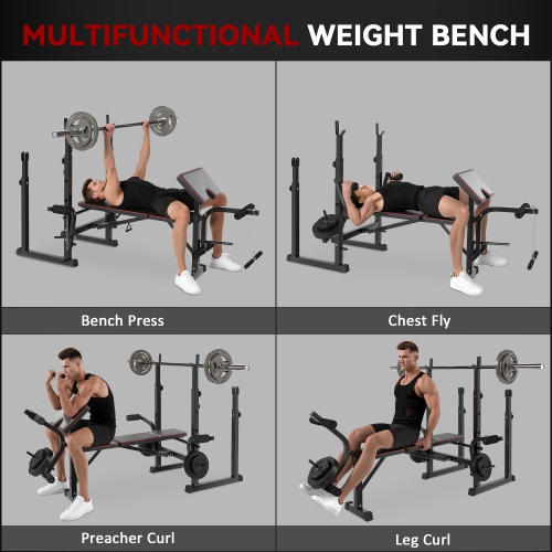 Banc de musculation Soozier avec support de musculation, banc de flexion pour les flexion des jambes, banc d'entraînement incliné ou plat pour le