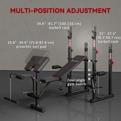 Banc de musculation Soozier avec support de musculation, banc de flexion pour les flexion des jambes, banc d'entraînement incliné ou plat pour le