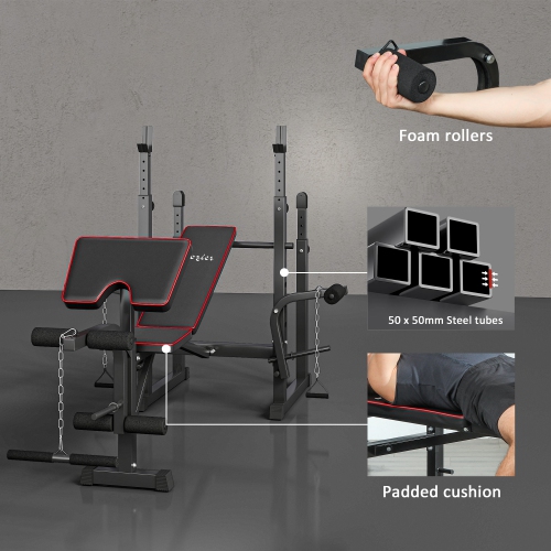 Banc de musculation Soozier avec support de musculation, banc de flexion pour les flexion des jambes, banc d'entraînement incliné ou plat pour le