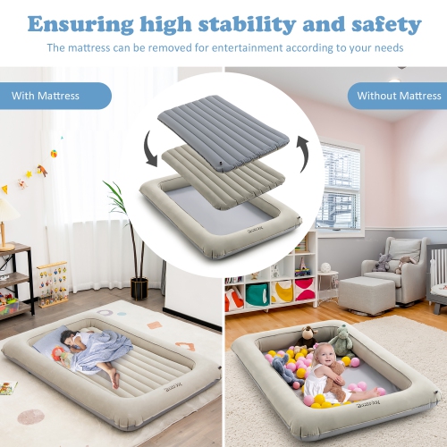 HoneyJoy Inflatable Toddler Travel Bed w/ Electric Pump Portable Blow Up Bed for Kids