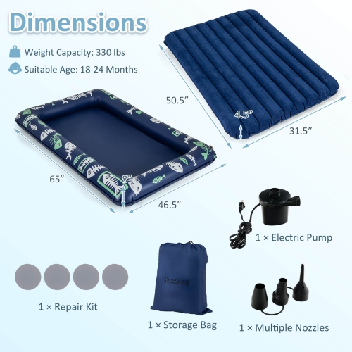 Costway Inflatable Kids Travel Bed Portable Air Mattress Set with Double-sided Mattress