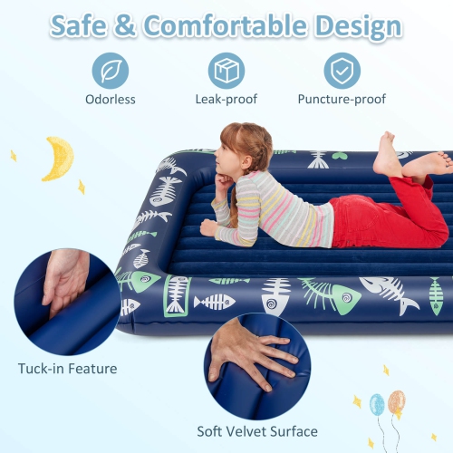 Costway Inflatable Kids Travel Bed Portable Air Mattress Set with Double-sided Mattress