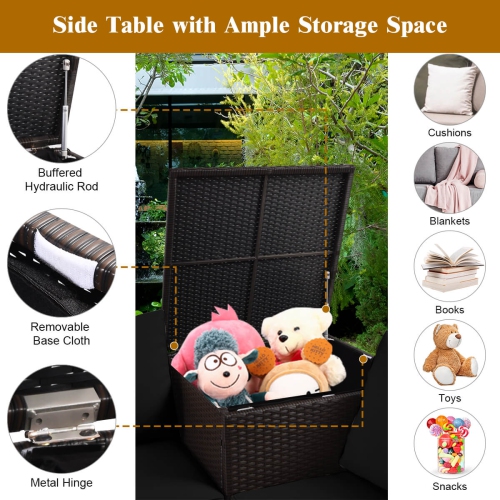 Ensemble de meubles de jardin en rotin avec table de rangement coussinée et causeuse de Costway, 4 pièces