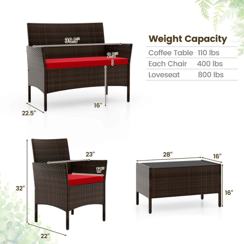 Costway 8 PCS Patio Furniture Set with Washable Cushions and Tempered Glass Coffee Table