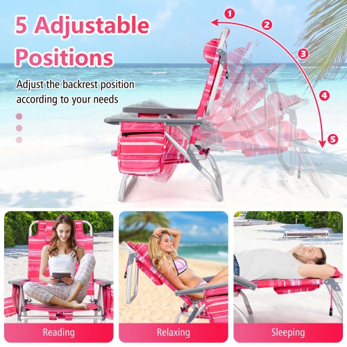 Costway 2-Pack Folding Backpack Beach Chair Table Set 5-Position Outdoor Reclining Chair