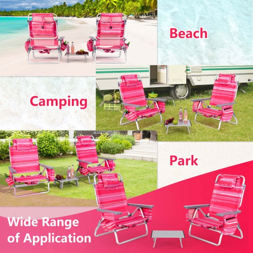 Costway 2-Pack Folding Backpack Beach Chair Table Set 5-Position Outdoor Reclining Chair