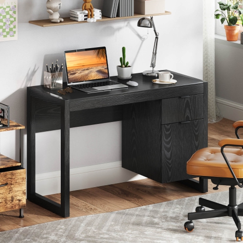 Costway Computer Desk with Storage Cabinet Pull-out Drawer Stable Thick Legs for Bedroom