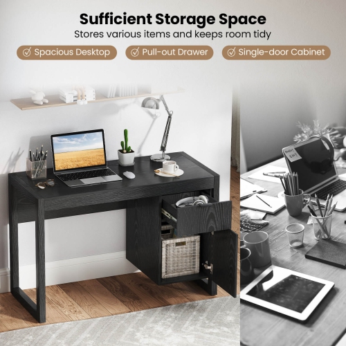 Costway Computer Desk with Storage Cabinet Pull-out Drawer Stable Thick Legs for Bedroom
