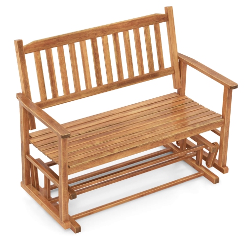 Costway Patio Glider Loveseat Chair Swing Rocking Bench with Slatted Seat & Curved Backrest