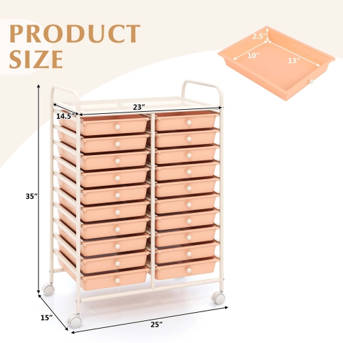Costway 20 Drawers Rolling Cart Storage Scrapbook Paper Studio Organizer Bins