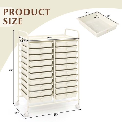 Costway 20 Drawers Rolling Cart Storage Scrapbook Paper Studio Organizer Bins