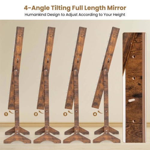 Costway LED Mirror Jewelry Cabinet with 20 LED Lights Full-Length Mirror Adjustable Angles