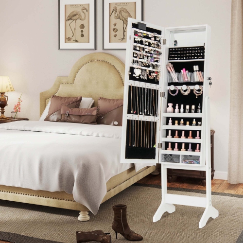 Costway LED Mirror Jewelry Cabinet with 20 LED Lights Full-Length Mirror Adjustable Angles