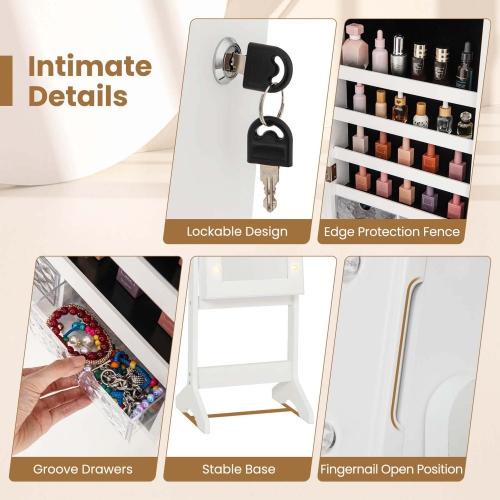 Costway LED Mirror Jewelry Cabinet with 20 LED Lights Full-Length Mirror Adjustable Angles