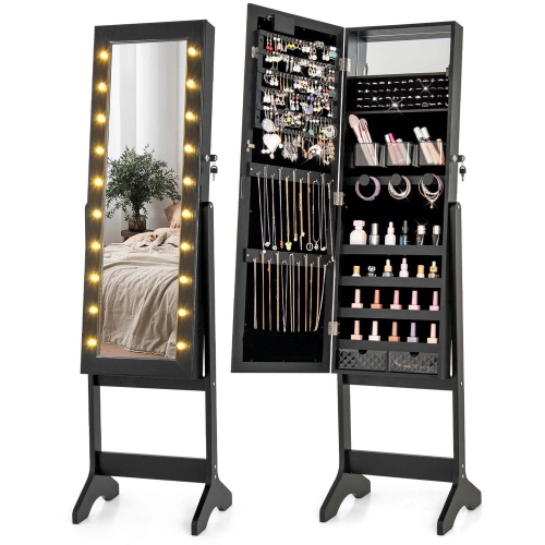 Armoire à bijoux miroir LED de Costway avec 20 lumières LED pleine longueur, angles réglables