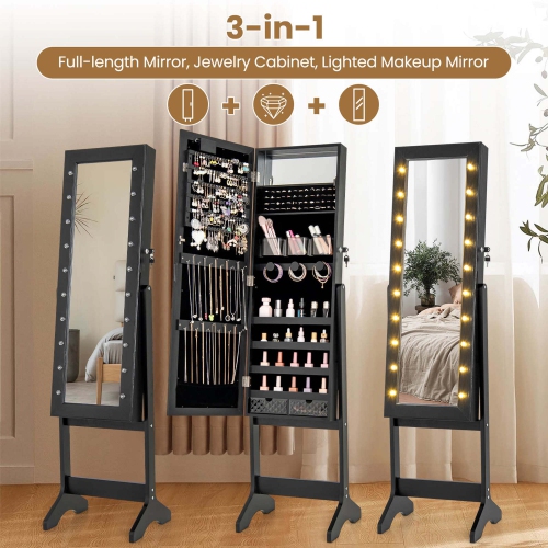Armoire à bijoux miroir LED de Costway avec 20 lumières LED pleine longueur, angles réglables