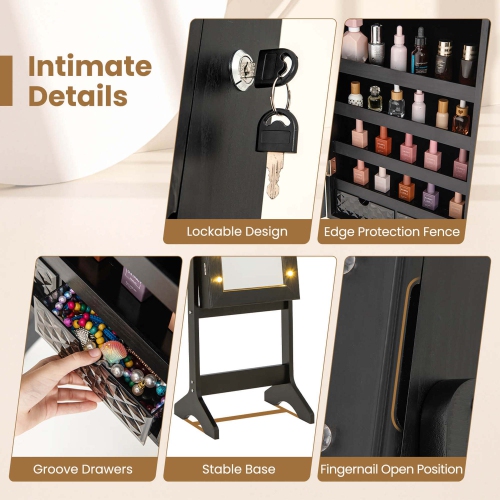Armoire à bijoux miroir LED de Costway avec 20 lumières LED pleine longueur, angles réglables