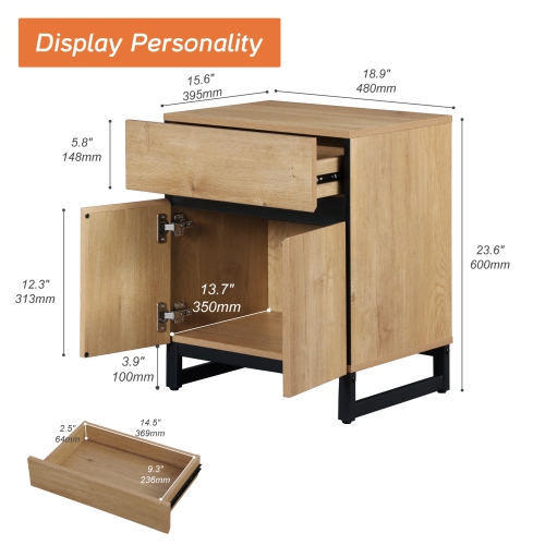 WAMPAT Modern End Table with 1 Drawer & 1 Storage Cabinet, Farmhouse Sofa Table with 2 Open Door, Wood Rustic Side End Table for Living Room,