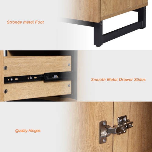 WAMPAT Modern End Table with 1 Drawer & 1 Storage Cabinet, Farmhouse Sofa Table with 2 Open Door, Wood Rustic Side End Table for Living Room,