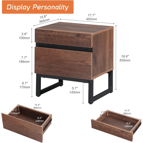 Table de bout moderne WAMPAT avec 2 tiroirs, table d'appoint avec canapé avec rangement pour petits espaces, table de chevet en bois pour le salon,