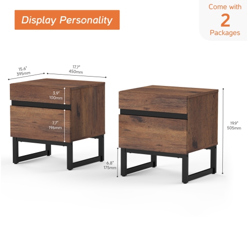 WAMPAT Set of 2 End Tables with 4 Drawers, Modern Sofa Side Tables with Storage for Small Spaces, Wooden Nightstands Bedside Tables for Living Room,
