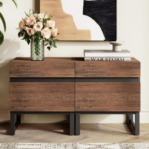 WAMPAT Set of 2 End Tables with 4 Drawers, Modern Sofa Side Tables with Storage for Small Spaces, Wooden Nightstands Bedside Tables for Living Room,