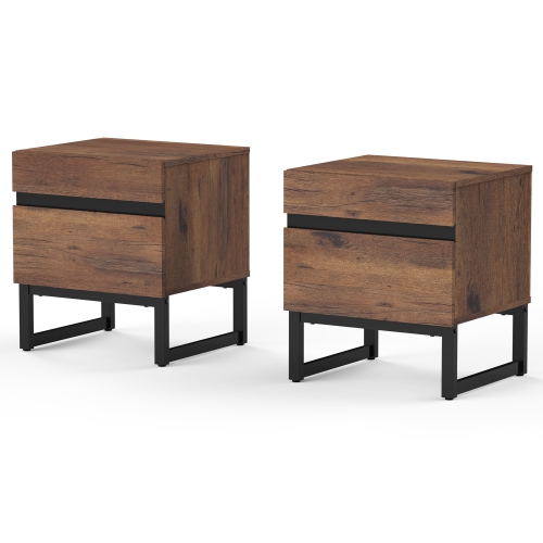WAMPAT Set of 2 End Tables with 4 Drawers, Modern Sofa Side Tables with Storage for Small Spaces, Wooden Nightstands Bedside Tables for Living Room,