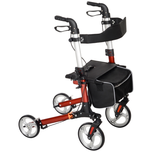 HOMCOM Rollator Walker for Tall, Seniors and Adults, Aluminum Lightweight Folding Rolling Walker with 9" Wheels, Adjustable Handle, Seat, Back, Dual