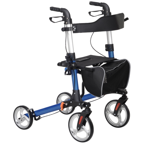 HOMCOM Rollator Walker for Senior, Adult, Tall with Adjustable Handle, Bag, Dual Brake, Aluminum Folding Lightweight Mobility Walker with 9" Wheels,