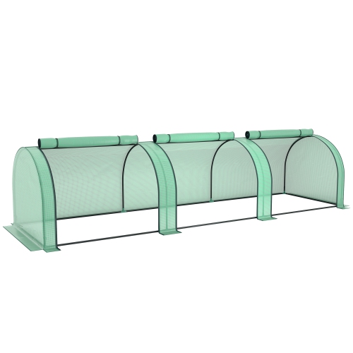 Mini tunnel en PE Outsunny, jardin de serre vert, 11,5' x 3' x 2,6' Portes maison maison chaude, cadre en acier, vert
