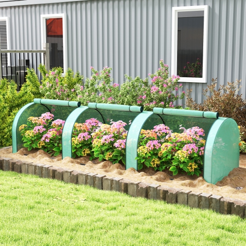 Mini tunnel en PE Outsunny, jardin de serre vert, 11,5' x 3' x 2,6' Portes maison maison chaude, cadre en acier, vert