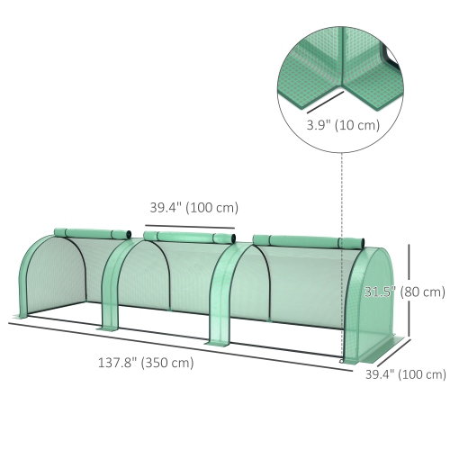 Mini tunnel en PE Outsunny, jardin de serre vert, 11,5' x 3' x 2,6' Portes maison maison chaude, cadre en acier, vert