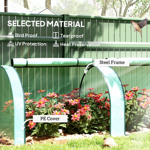Mini tunnel en PE Outsunny, jardin de serre vert, 11,5' x 3' x 2,6' Portes maison maison chaude, cadre en acier, vert