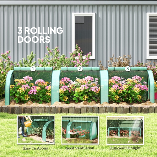 Mini tunnel en PE Outsunny, jardin de serre vert, 11,5' x 3' x 2,6' Portes maison maison chaude, cadre en acier, vert