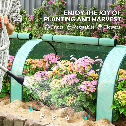 Mini tunnel en PE Outsunny, jardin de serre vert, 11,5' x 3' x 2,6' Portes maison maison chaude, cadre en acier, vert