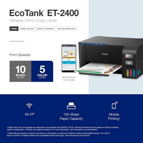 Epson EcoTank ET-2400 Wireless Colour All-in-One Cartridge-Free Supertank Printer with Scan and Copy – Easy, Everyday Home Printing